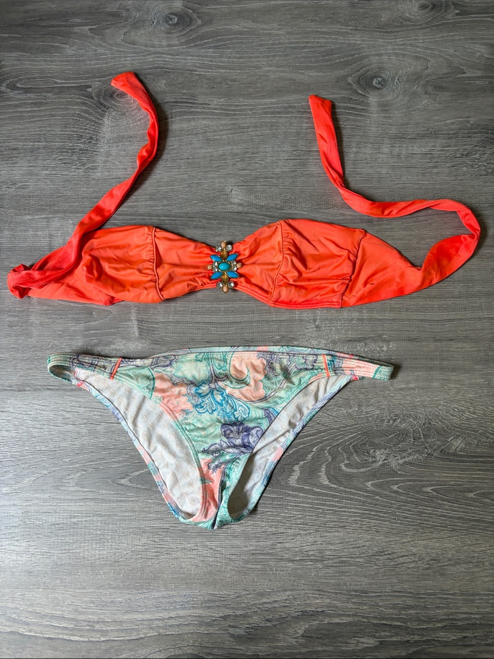 Victoria's Secret Orange Bikini Top with Multicolor Floral Bottom